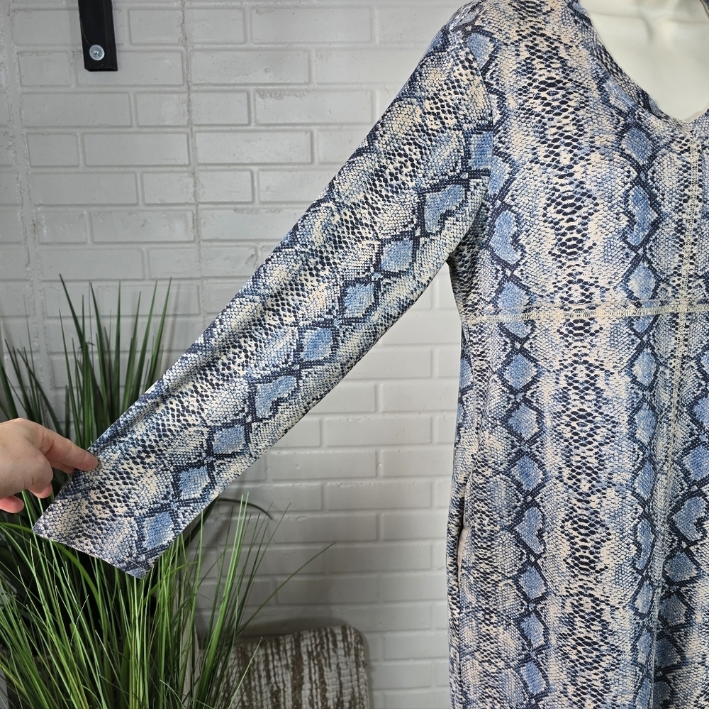 Joh Snakeskin Print Long Sleeve Rou D Neck Faux Suede Dress Oversized Small - Picture 6 of 12
